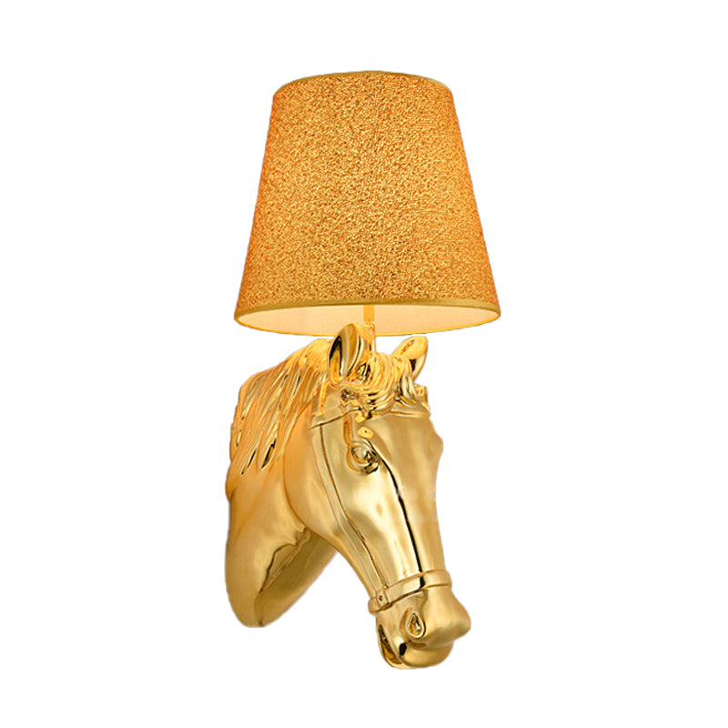 Metal Horse Head Sconce: Classical Indoor Wall Lamp In Gold - 1 Light 8.5/12 W