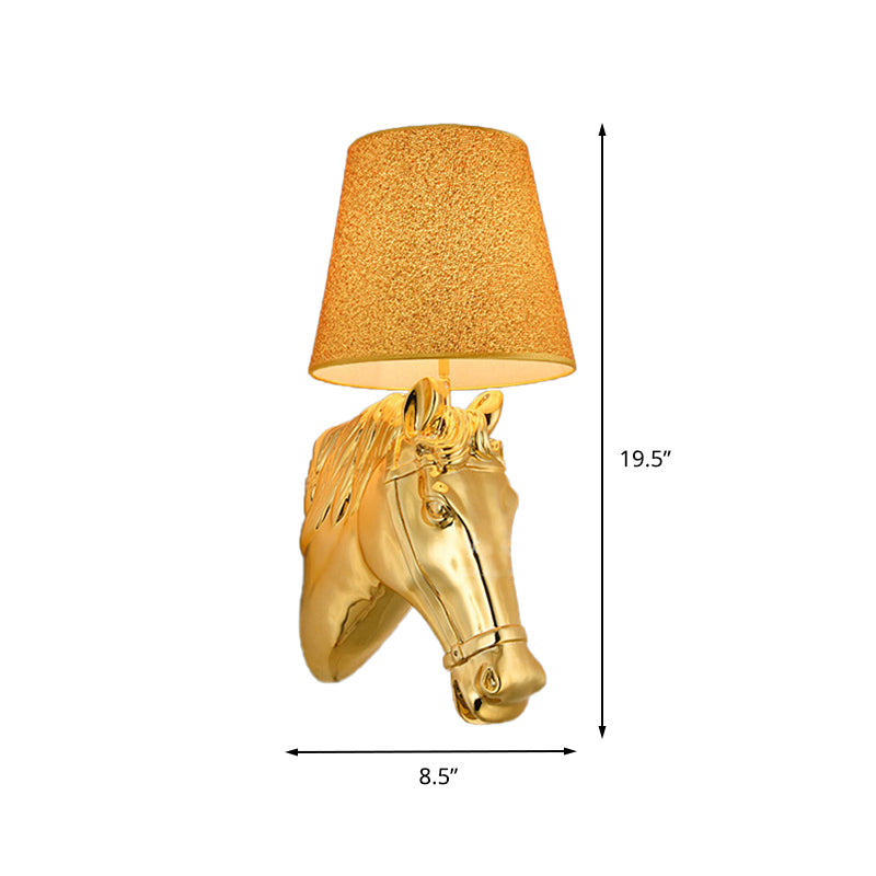 Metal Horse Head Sconce: Classical Indoor Wall Lamp In Gold - 1 Light 8.5/12 W