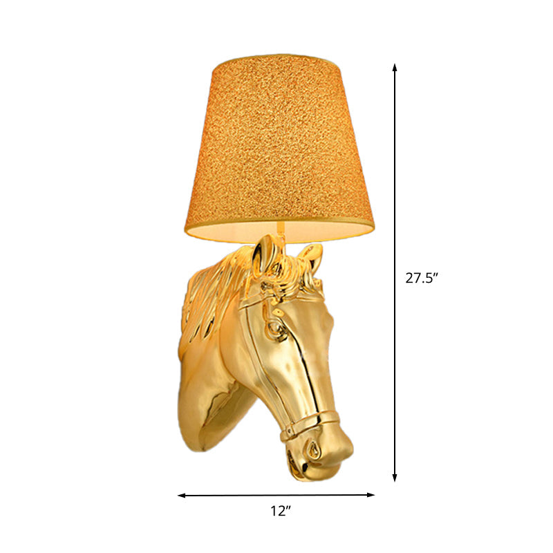 Metal Horse Head Sconce: Classical Indoor Wall Lamp In Gold - 1 Light 8.5/12 W