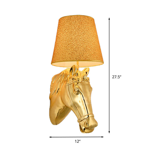 Metal Horse Head Sconce: Classical Indoor Wall Lamp In Gold - 1 Light 8.5/12 W