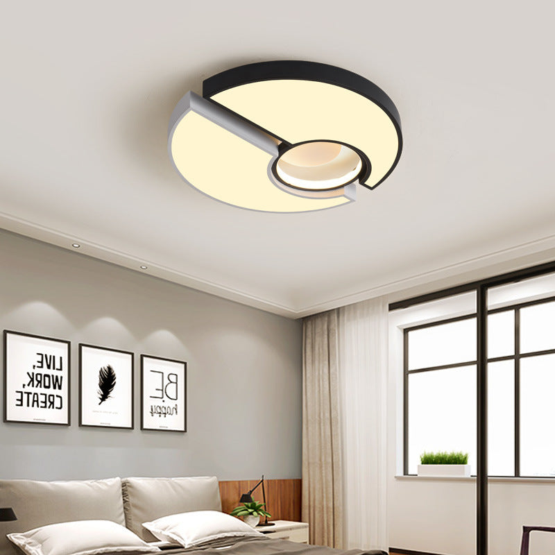 Modern Metal Round Flush Mount Light with LED and Recessed Diffuser in Black/White and White/Warm Light (19"/22" Width)