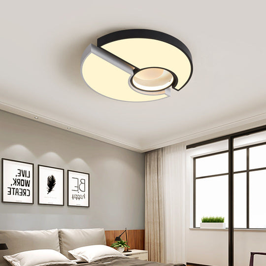 Modern Metal Round Flush Mount Light with LED and Recessed Diffuser in Black/White and White/Warm Light (19"/22" Width)