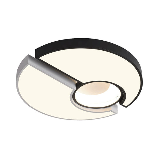 Modern Metal Round Flush Mount Light with LED and Recessed Diffuser in Black/White and White/Warm Light (19"/22" Width)