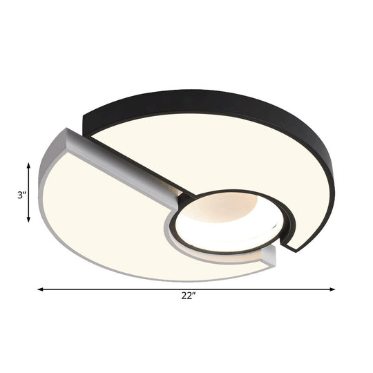 Modern Metal Round Flush Mount Light with LED and Recessed Diffuser in Black/White and White/Warm Light (19"/22" Width)