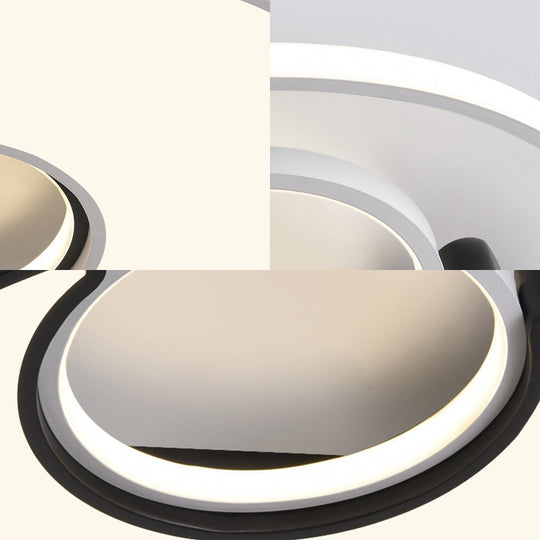 Modern Metal Round Flush Mount Light with LED and Recessed Diffuser in Black/White and White/Warm Light (19"/22" Width)