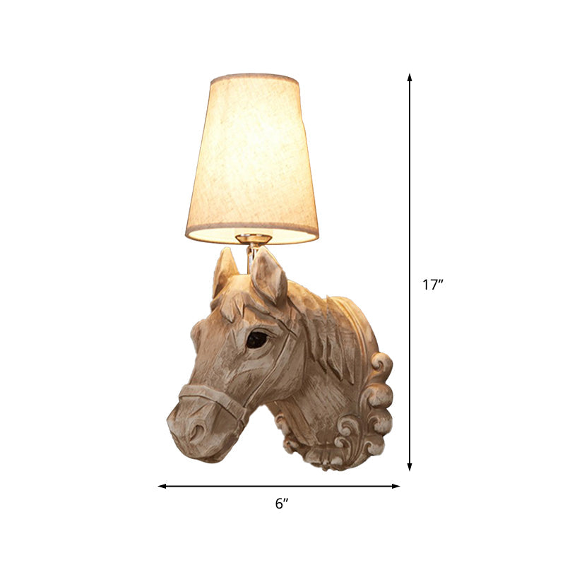 Traditional Light Brown Resin Horse Wall Lamp With Fabric Shade