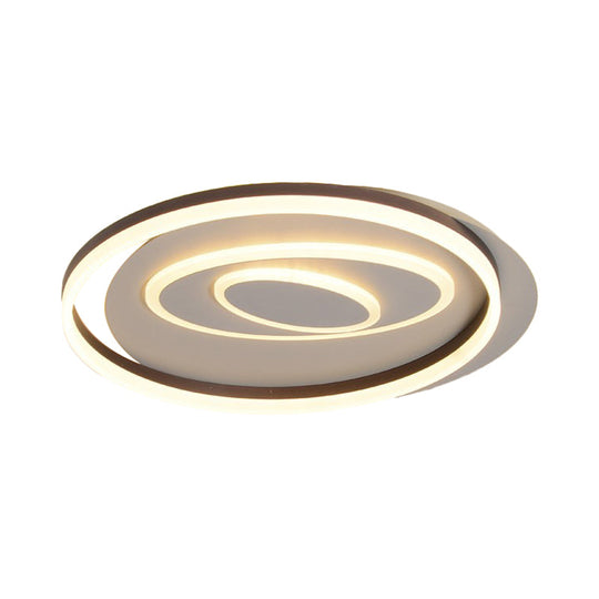 Modernist Ring Semi Flush Mount Metal LED Ceiling Fixture for Bedroom - Brown with White/Warm Light