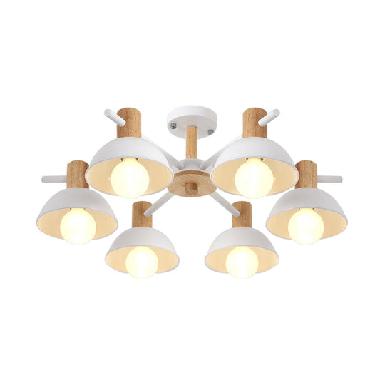 Modern Dome Rubber Chandelier Pendant Light - 3/6 Lights White Led Ceiling Fixture With Radial