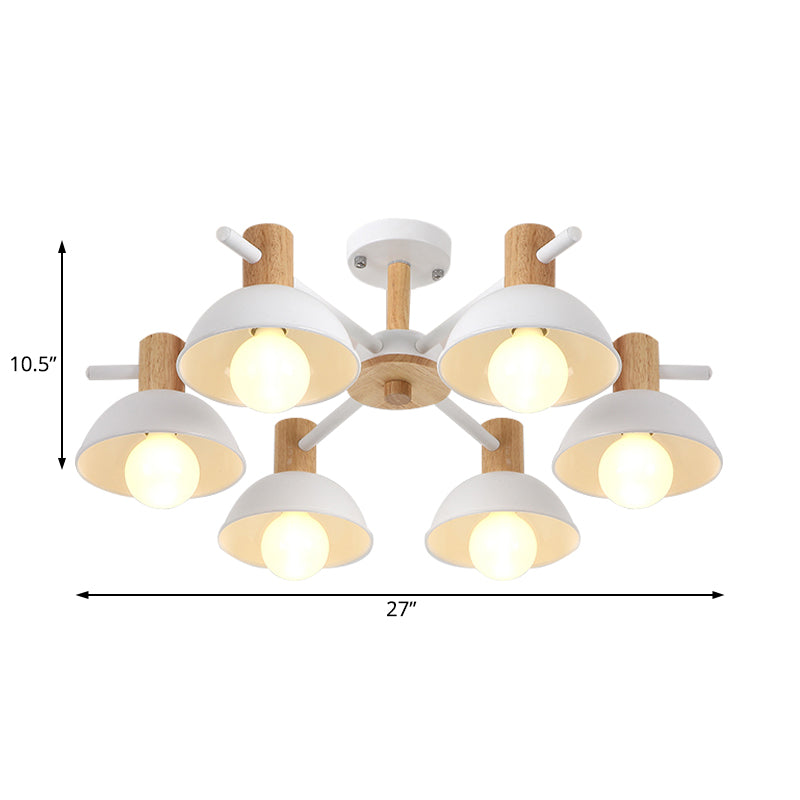 Modern Dome Rubber Chandelier Pendant Light - 3/6 Lights White Led Ceiling Fixture With Radial