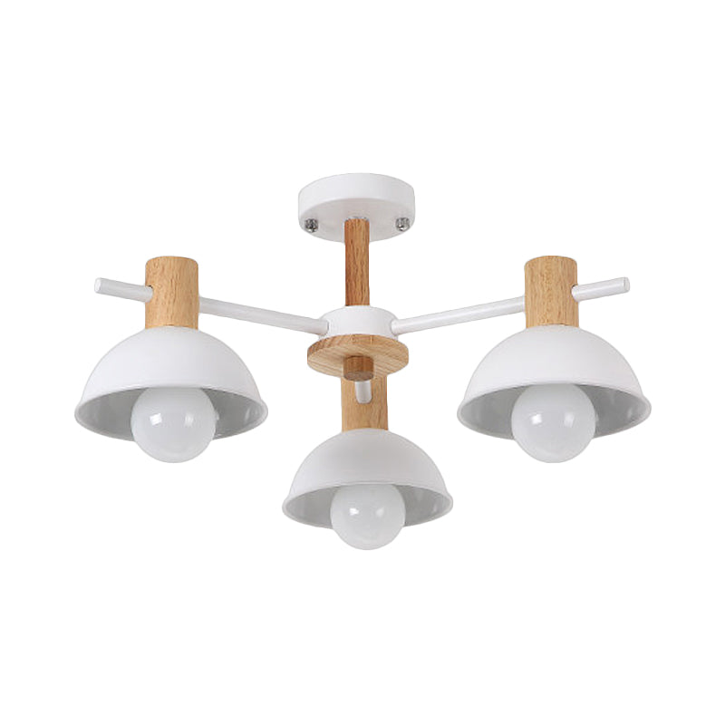 Modern Dome Rubber Chandelier Pendant Light - 3/6 Lights White Led Ceiling Fixture With Radial