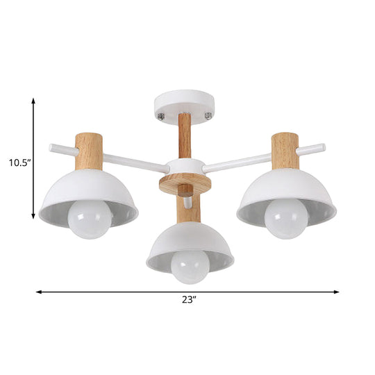 Modern Dome Rubber Chandelier Pendant Light - 3/6 Lights White Led Ceiling Fixture With Radial