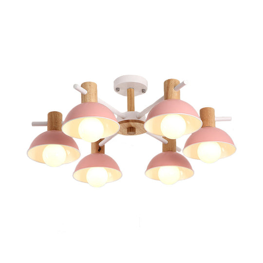 Modernist Pink/Green Dome Chandelier - Radial Design 6-Light Led Hanging Lamp Fixture