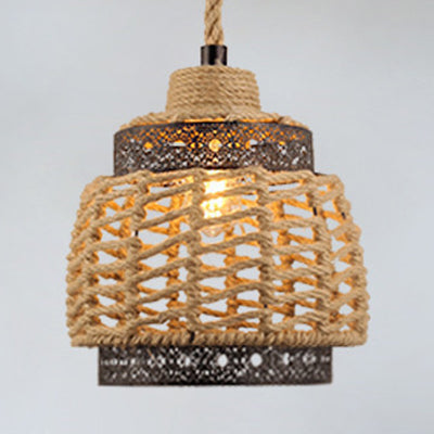 Country Style Pendant Lamp with Rope and Metal - Beige