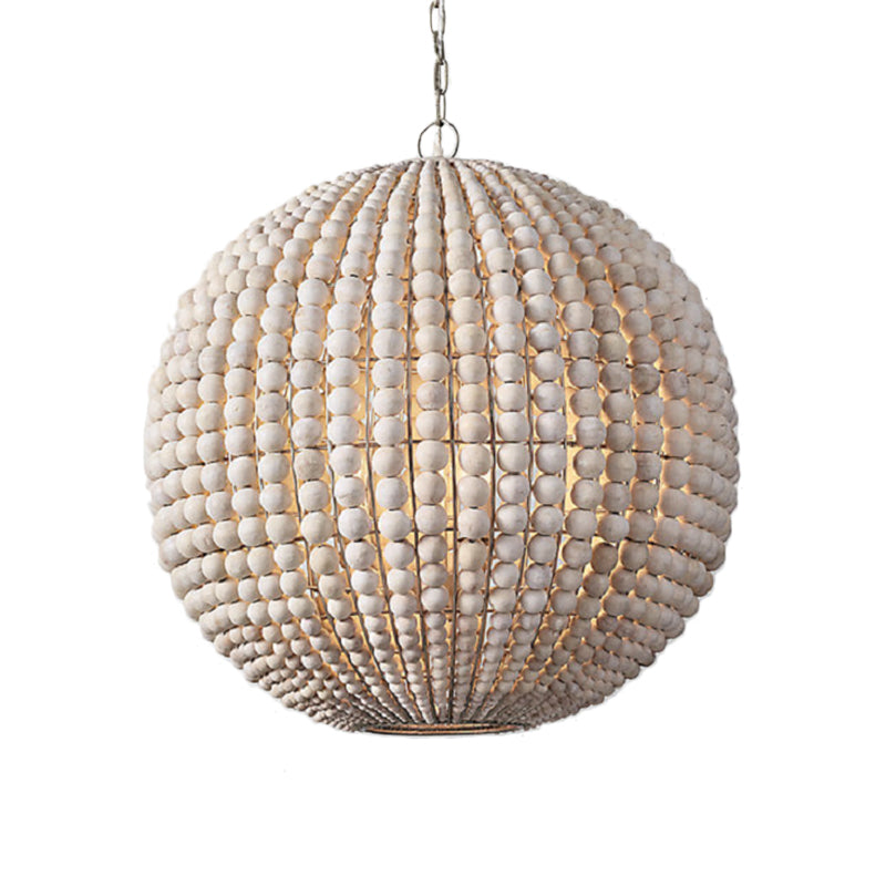 Nordic Wood Sphere Suspension Lamp - Beige Hanging Light For Living Room