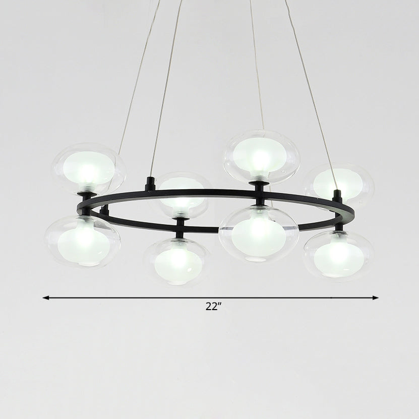 Contemporary Metal Chandelier Lamp - Black Led Pendant Light With Clear Glass Shade