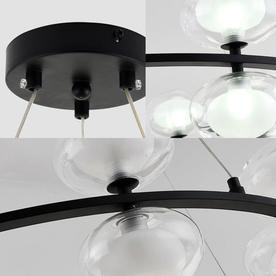 Contemporary Metal Chandelier Lamp - Black Led Pendant Light With Clear Glass Shade