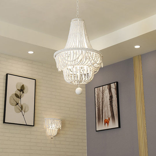 White Wood Jar Empire Chandelier With 8 Bulbs: Modern Hanging Ceiling Light