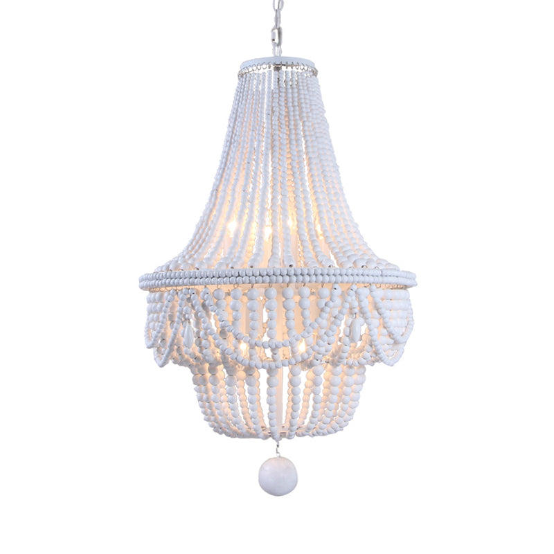 White Wood Jar Empire Chandelier With 8 Bulbs: Modern Hanging Ceiling Light