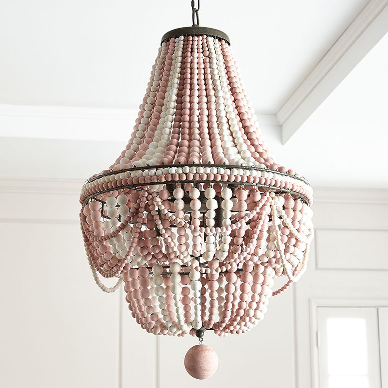 Nordic Wood Laser Cut Empire Chandelier - Pink/Blue 8 Heads Pendant Light Fixture With Spherical