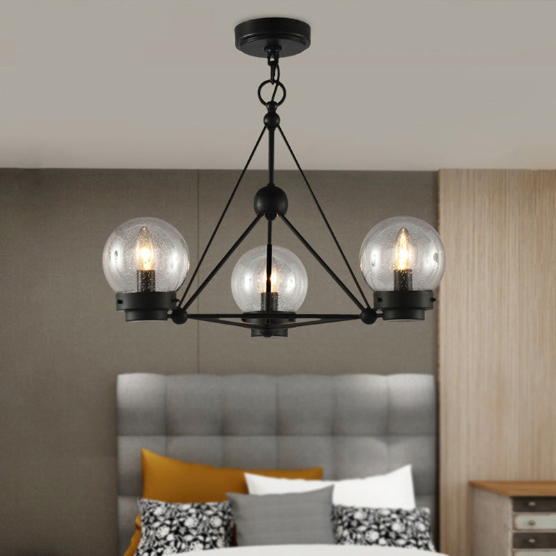 Modern Black Triangle Design Chandelier Pendant With Clear Frosted Glass - 3 Lights Living Room