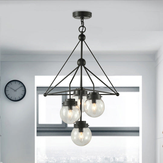 Modernist Glass Pendant Chandelier: Global Design Triangle Shape 4 Lights Black Hanging Fixture