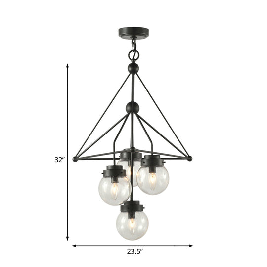 Modernist Glass Pendant Chandelier: Global Design Triangle Shape 4 Lights Black Hanging Fixture