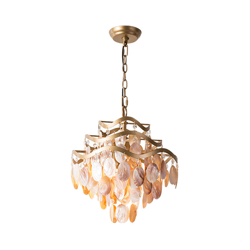 Modern 4-Head Beige Shell Ceiling Pendant Light For Living Room