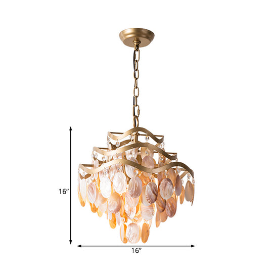 Modern 4-Head Beige Shell Ceiling Pendant Light For Living Room