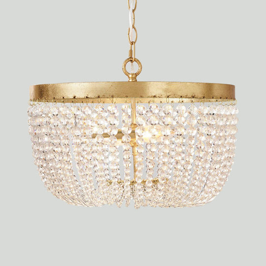 Modern Crystal Brass Dome Chandelier - Wide 16/19.5 3/5 Bulbs Hanging Ceiling Light