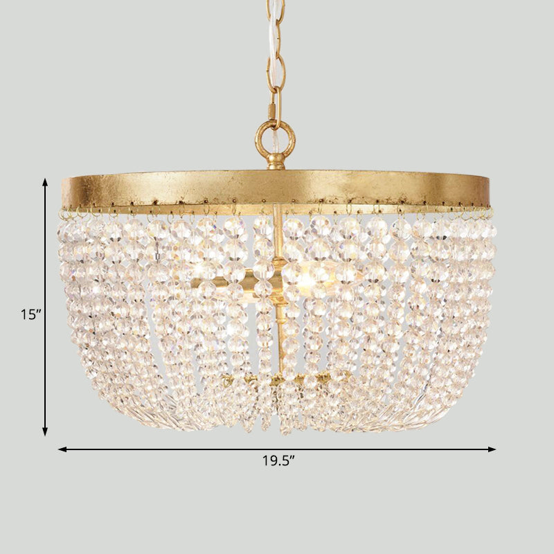 Modern Crystal Brass Dome Chandelier - Wide 16/19.5 3/5 Bulbs Hanging Ceiling Light