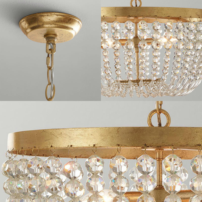 Modern Crystal Brass Dome Chandelier - Wide 16/19.5 3/5 Bulbs Hanging Ceiling Light