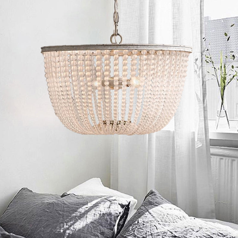 Minimalist Crystal Bowl Pendant Chandelier - 3 Bulbs Distressed White Bedroom Hanging Lamp