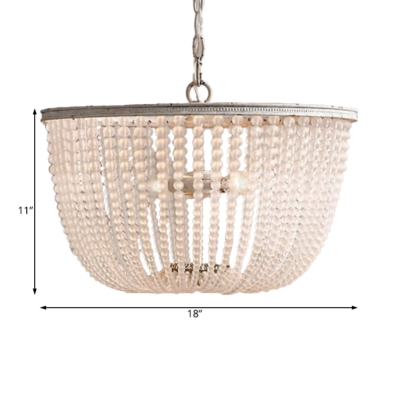 Minimalist Crystal Bowl Pendant Chandelier - 3 Bulbs Distressed White Bedroom Hanging Lamp