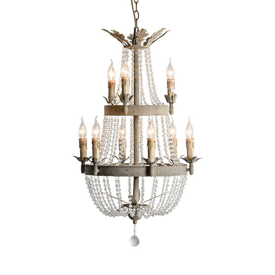 Modern 2-Tier Ceiling Chandelier With Clear Crystal 9 Heads Hanging Light Fixture