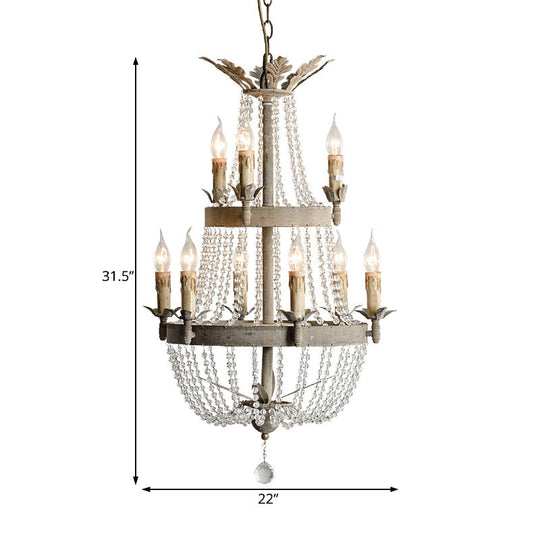 Modern 2-Tier Ceiling Chandelier With Clear Crystal 9 Heads Hanging Light Fixture