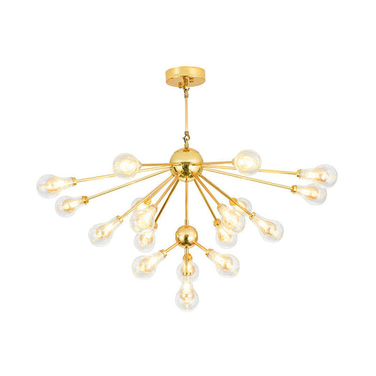 Modern Gold LED Sputnik Chandelier Pendant with Clear Glass Bulb Shades - Multi-Light Hanging Fixture