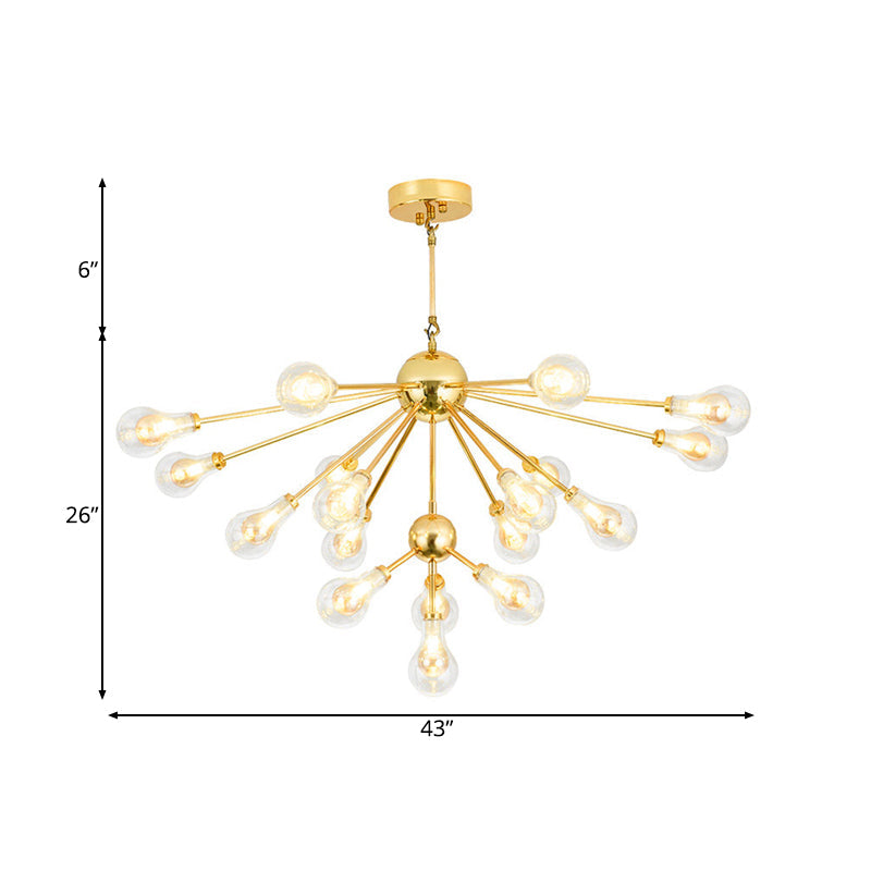 Sputnik Metal Chandelier Pendant - Modern Gold Led Hanging Light Fixture With Clear Glass Bulb