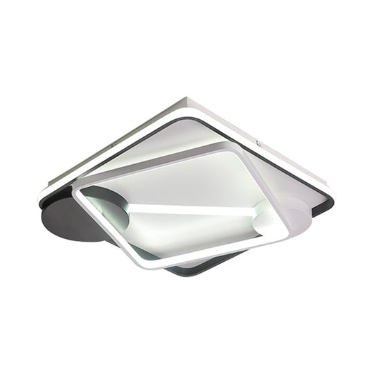 Modern LED Metal Semi Flush Mount Lamp - 16"/19.5"/35.5" Wide, Black and White Square/Rectangle Design, White/Warm Light