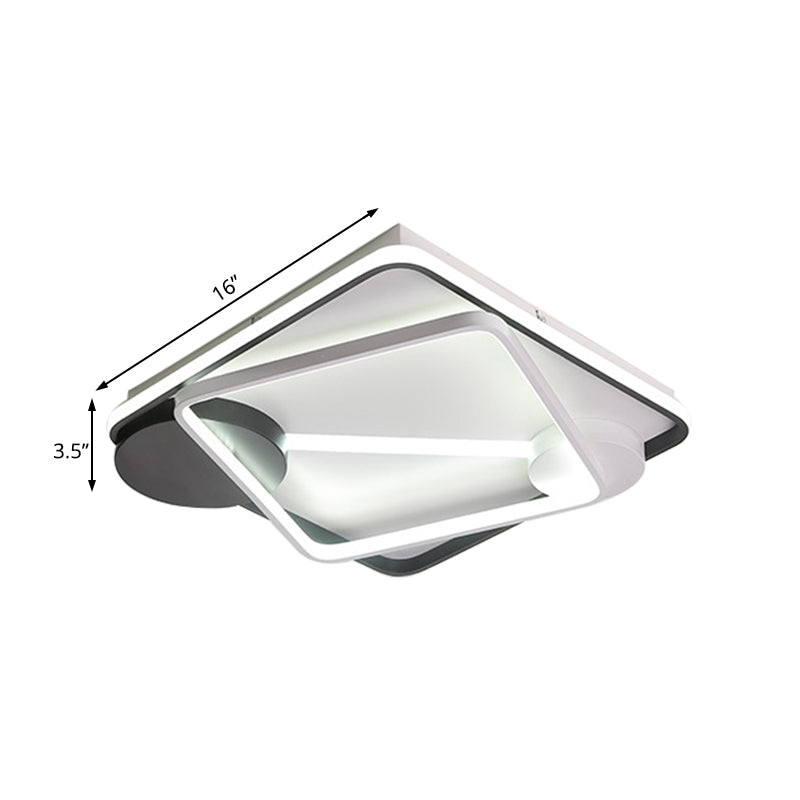 Modern LED Metal Semi Flush Mount Lamp - 16"/19.5"/35.5" Wide, Black and White Square/Rectangle Design, White/Warm Light