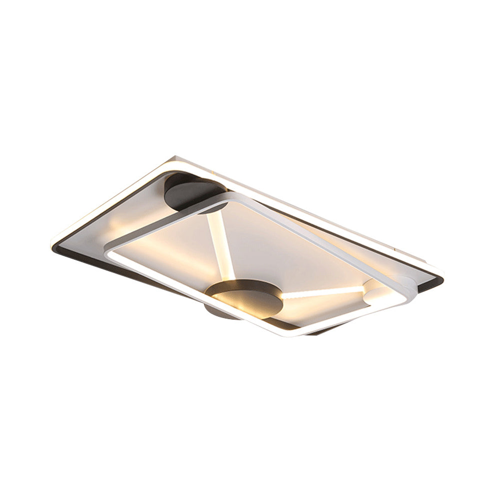 Modern LED Metal Semi Flush Mount Lamp - 16"/19.5"/35.5" Wide, Black and White Square/Rectangle Design, White/Warm Light