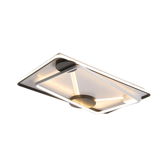 Modern LED Metal Semi Flush Mount Lamp - 16"/19.5"/35.5" Wide, Black and White Square/Rectangle Design, White/Warm Light