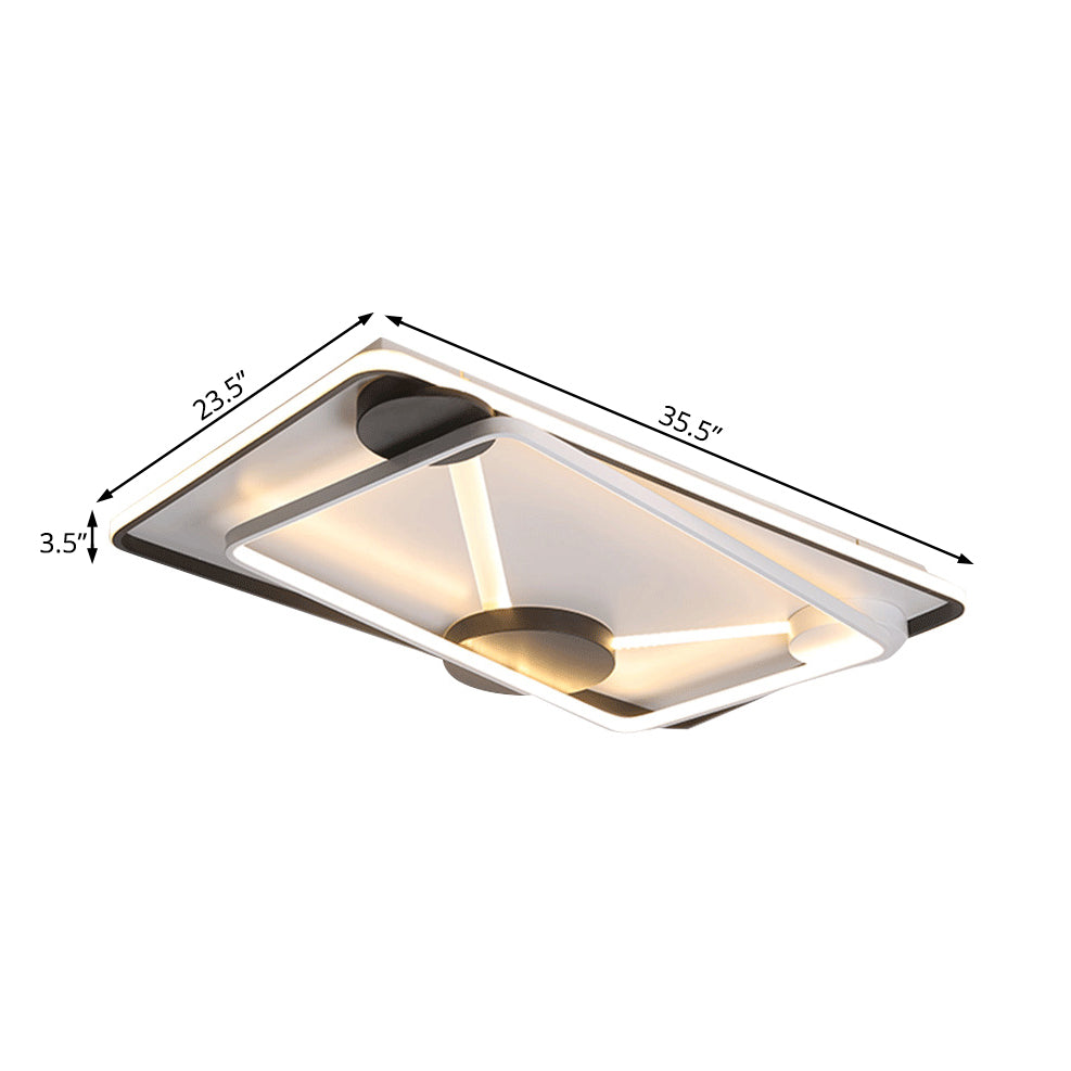 Modern LED Metal Semi Flush Mount Lamp - 16"/19.5"/35.5" Wide, Black and White Square/Rectangle Design, White/Warm Light