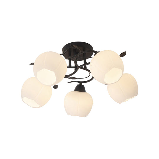 Traditional White Glass Semi Flush Ceiling Light for Living Room - 1 Light Globe Fixture