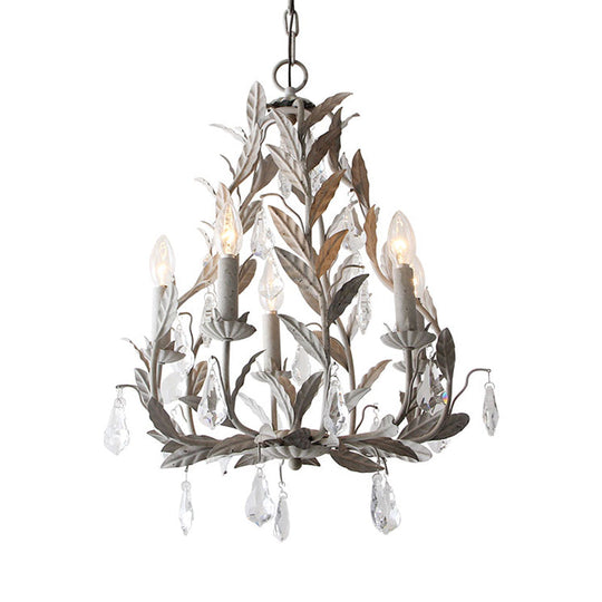 Modern Nordic Metal Branch Chandelier Lamp With Crystal Teardrop - Grey/White Pendant Light Fixture