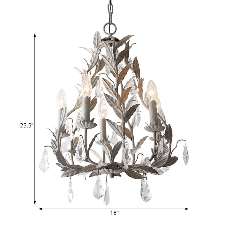 Modern Nordic Metal Branch Chandelier Lamp With Crystal Teardrop - Grey/White Pendant Light Fixture