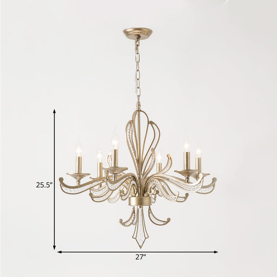 Modern Crystal Candle Chandelier: Gold Pendant Lighting Fixture For Bedroom (3/6 Bulbs)