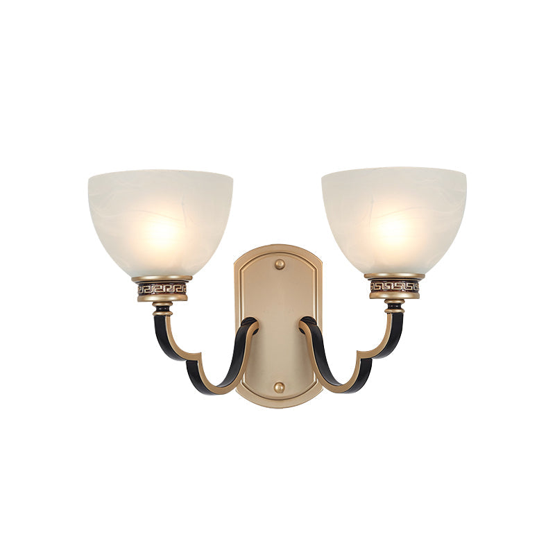 Traditional Gold Dome Wall Mount Sconce Light With Frosted Glass And Wavy Arm Ideal For Living Rooms