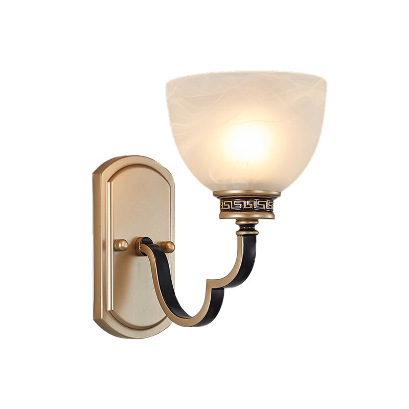 Traditional Gold Dome Wall Mount Sconce Light With Frosted Glass And Wavy Arm Ideal For Living Rooms