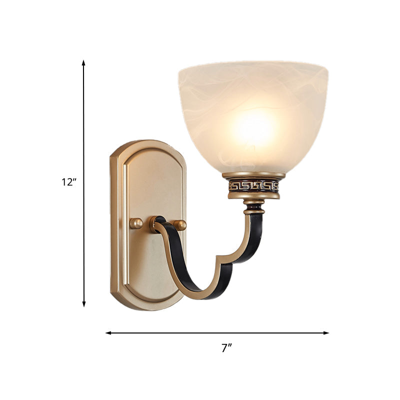 Traditional Gold Dome Wall Mount Sconce Light With Frosted Glass And Wavy Arm Ideal For Living Rooms