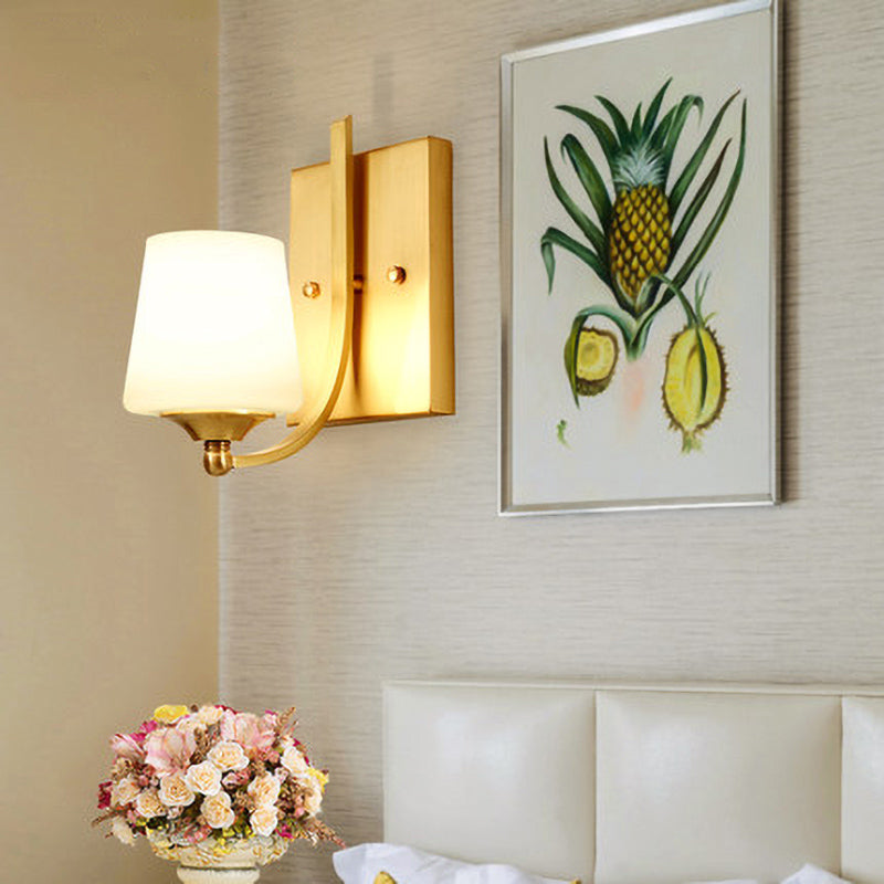 Frosted Glass Brass Sconce: Modern 1-Light Wall Mounted Light For Foyer With Swooping Arm